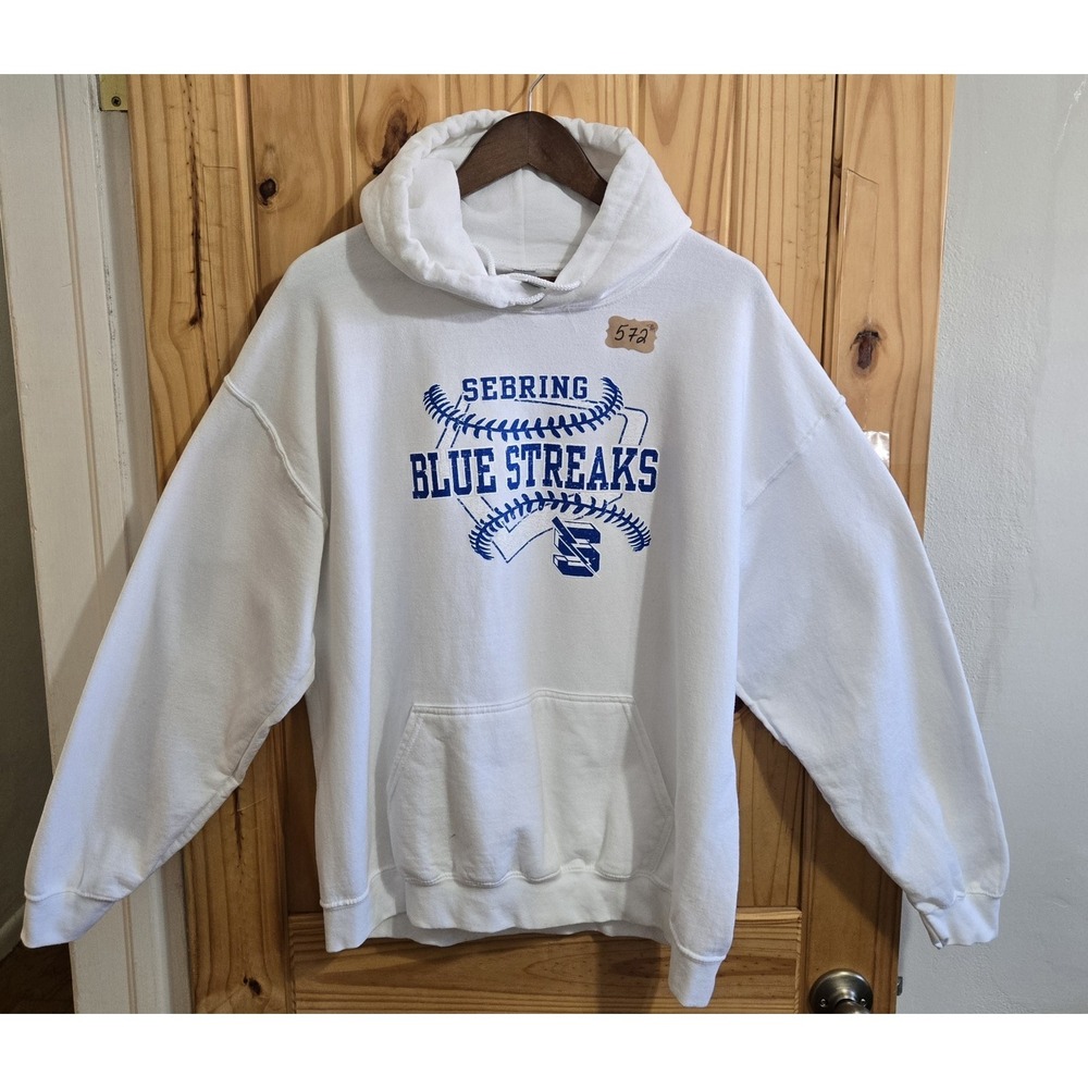 Gildan Heavy Blend Pullover Hoodie Size XL White Long‎ Sleeve Sebring Blue